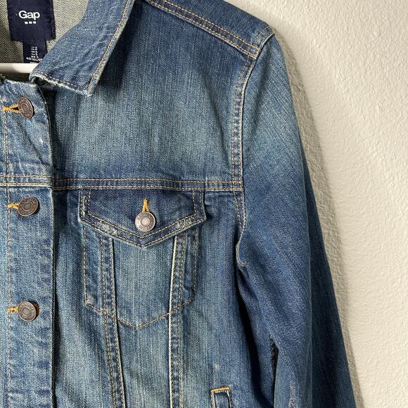 GAP Women’s Denim Trucker Jacket Indigo Blue Size Small Stretch - Picture 5 of 8